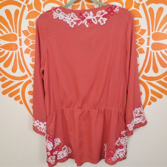 NWOT Soft Surroundings Coral Embroidered Blouse M - Picture 2 of 2